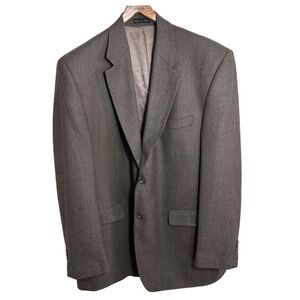 Chaps Mens Blazer 46L Brown Houndstooth Lambswool Sport Coat Jacket **FLAW**